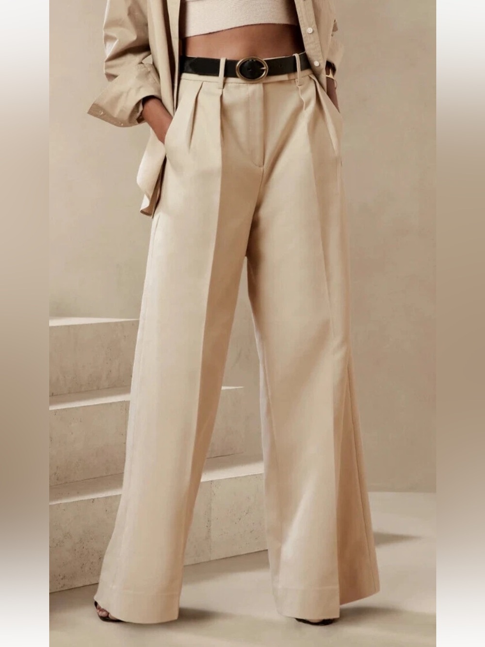 Banana Republic Women's Size 4 Tan Cruise Ultra Wide Leg Pleated Chino Pants
